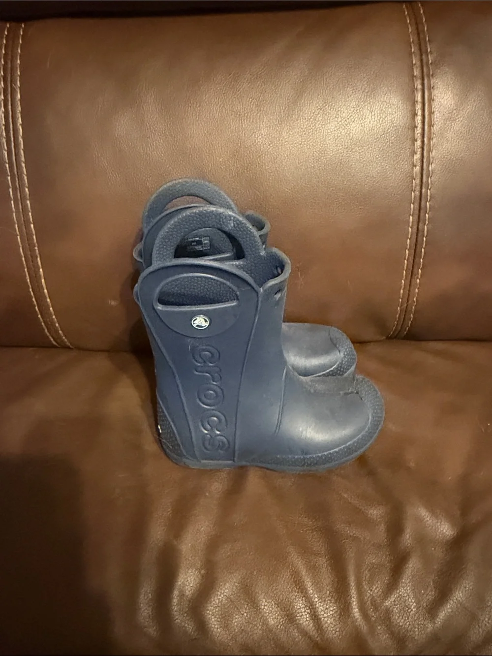 CROCS Kids Navy Pull-On Rain Boots with Easy Grab Handles